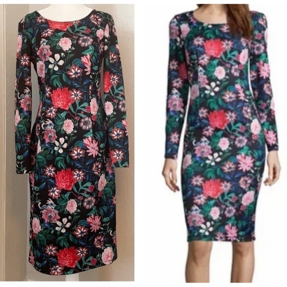 Project Runway Floral Print stretch fitted bodycon midi Dress Size medium - Picture 1 of 9
